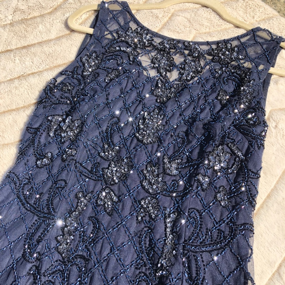 Adrianna Papell sleeveless bead dress 10p Navy